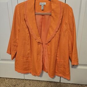 Kim Rogers , Linen Jacket, In Bright Tangerine